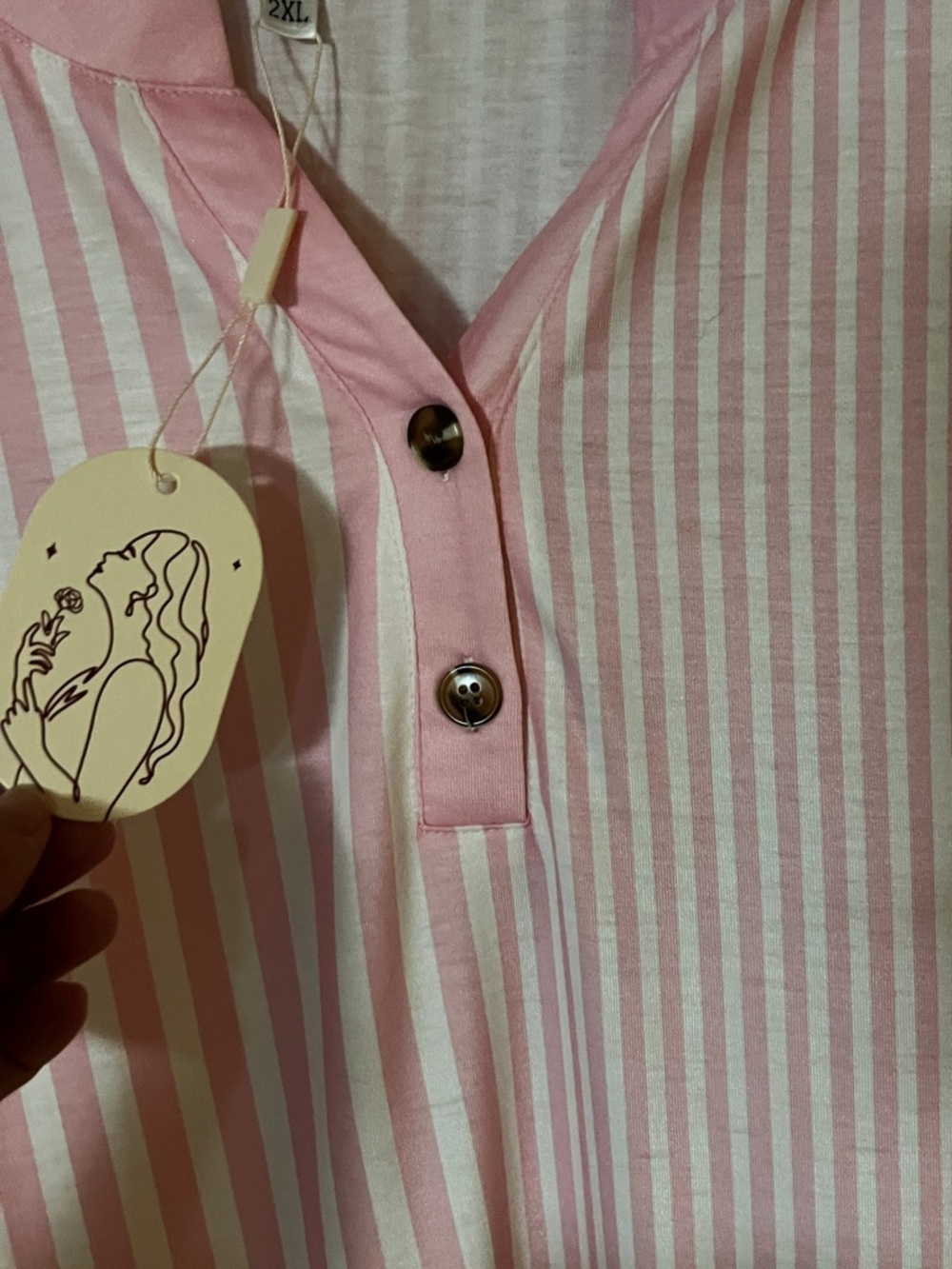 NWT Pink and White Stripe Henley Style Short Sleeve Blouse - Picture 3 of 5